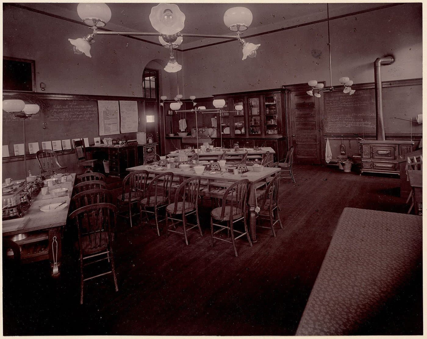 A teaching kitchen classroom with workstations